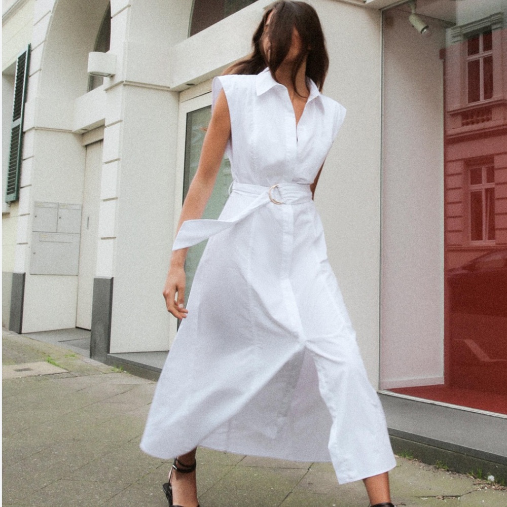 Zara White A-Line Polo Collar Dress - Picture 2 of 6
